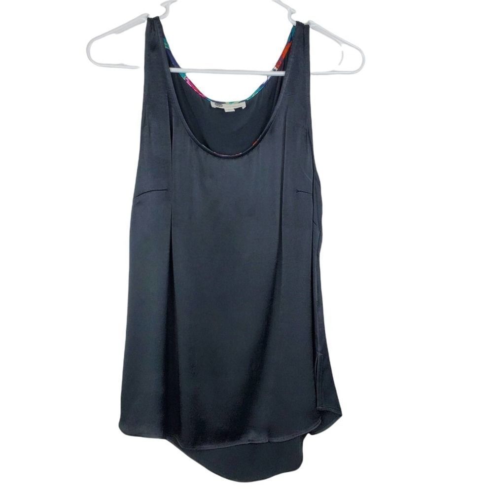 Floreat Anthropologie Sleeveless Tank Top Satin Colorful Trim Hem Side Slits